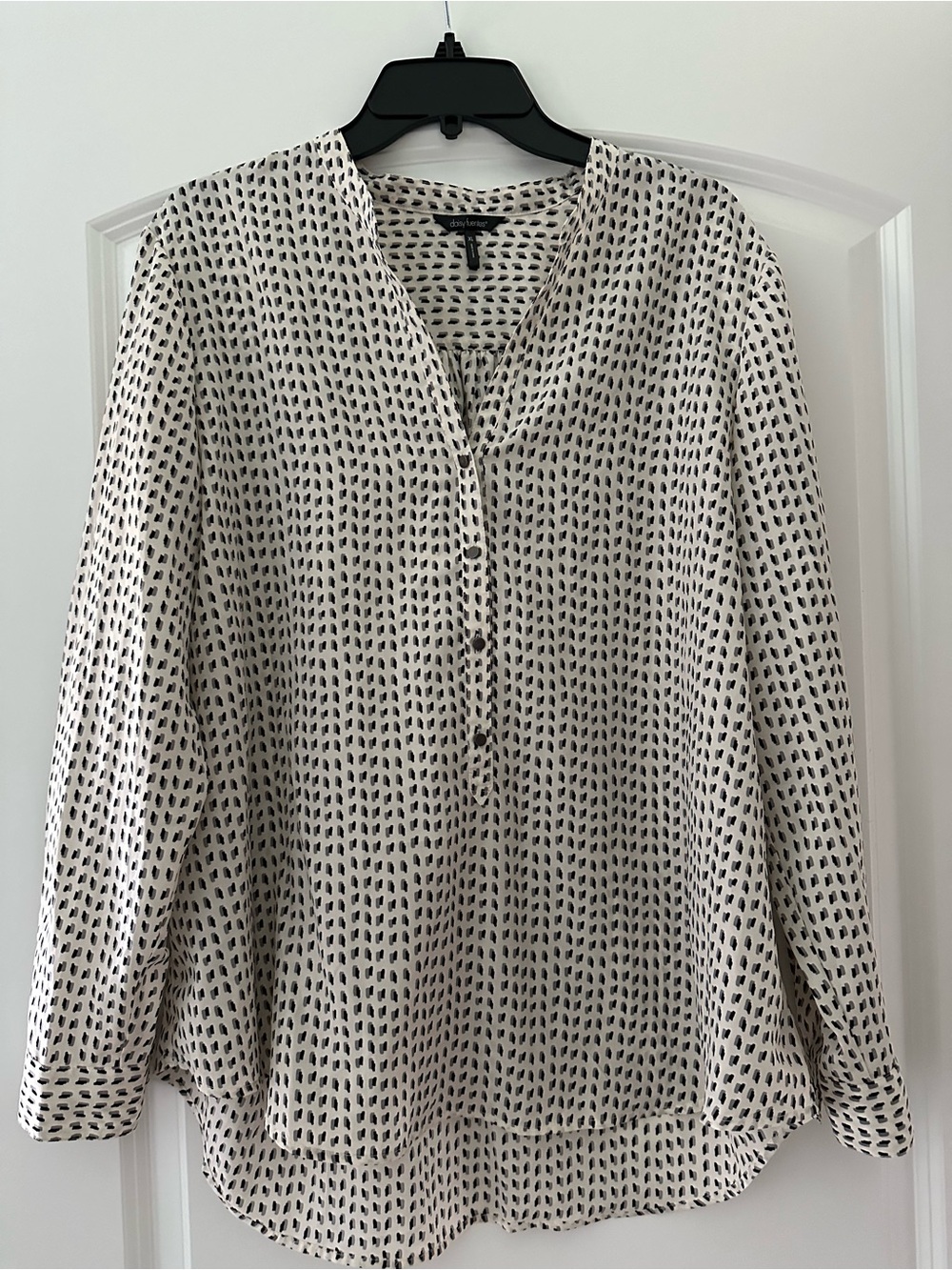 Daisy Fuentes Cream Blouse with Black Dot Print